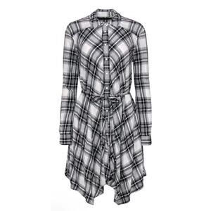 ALLSAINTS Tala Black & White Plaid Button-Up Belted Shirt Dress Sz XS